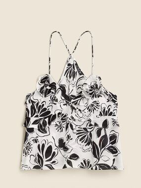 J.Crew Drapey ruffle tank top in floral black and white size small